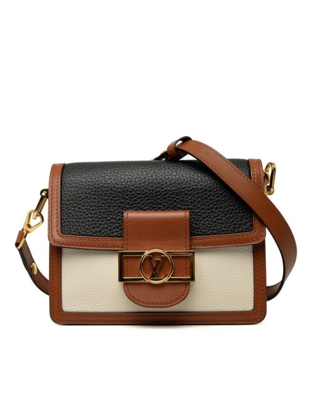 Louis Vuitton LV Logo Dauphine Mini Shoulder Bag Black Brown White Leather